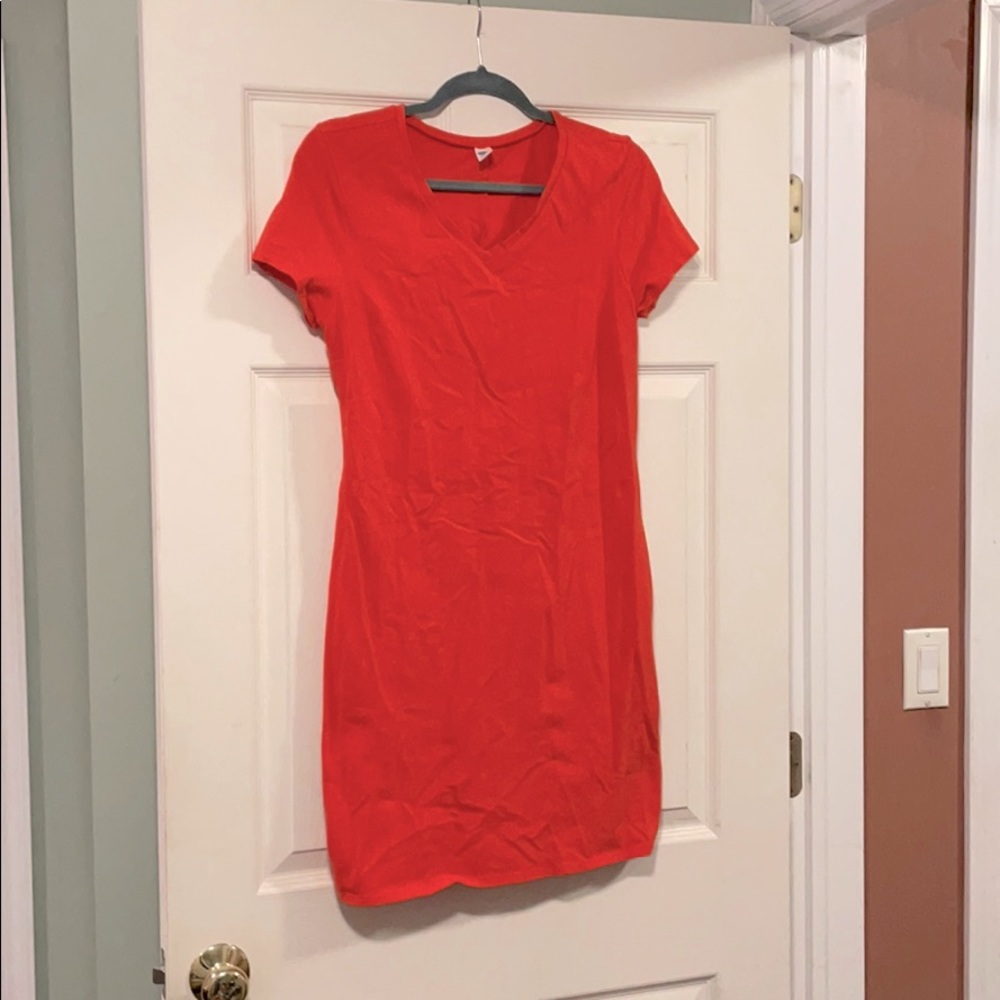 Orange v-neck mini dress